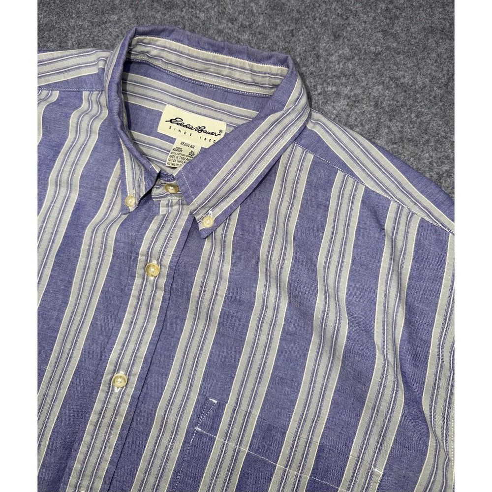 Eddie Bauer Vintage Long Sleeve Button Down Shirt Purple & Cream Striped Mens XL